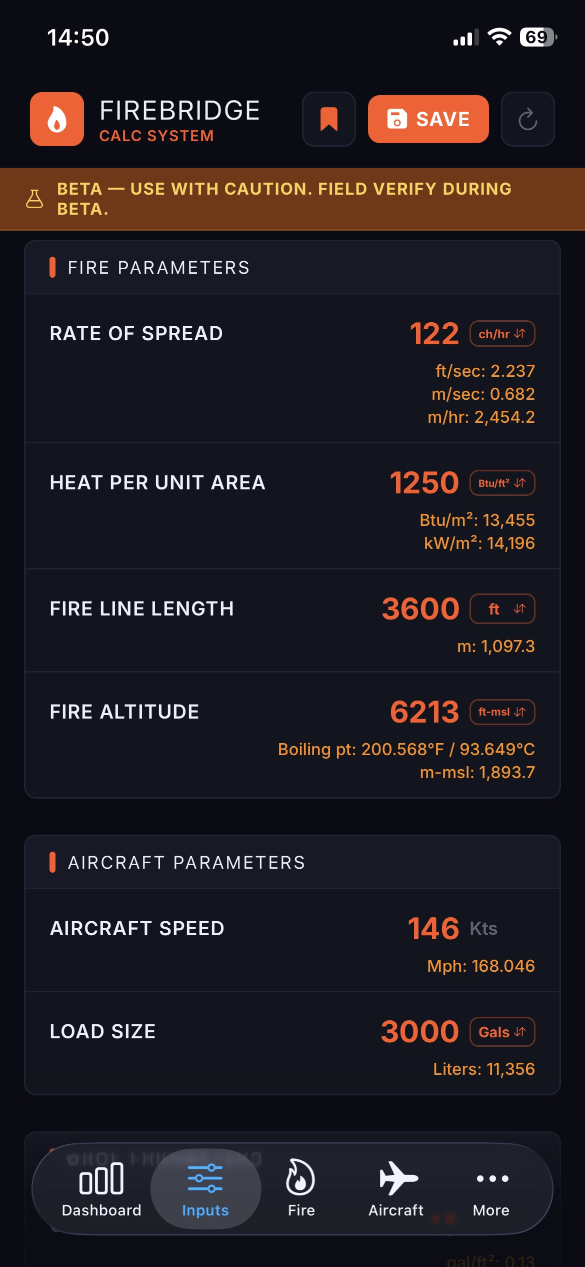 FireBridge inputs for fire and aircraft parameters
